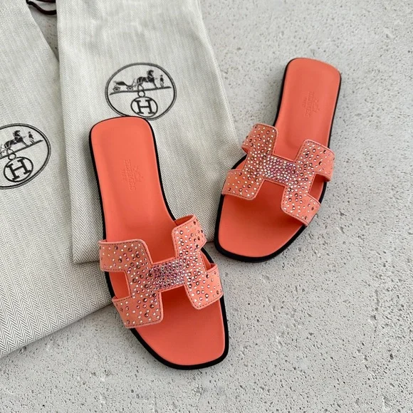Hermes Shoes Sold Hermes Oasis Rhinestones Oran Sandals Orange